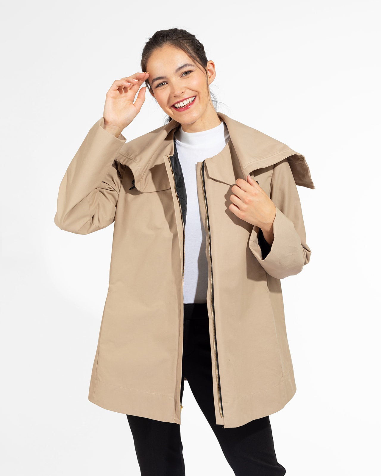 Women's Khaki Raincoat with Convertible Hood – The Checkroom