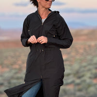 Long Raincoat with Hood - Black